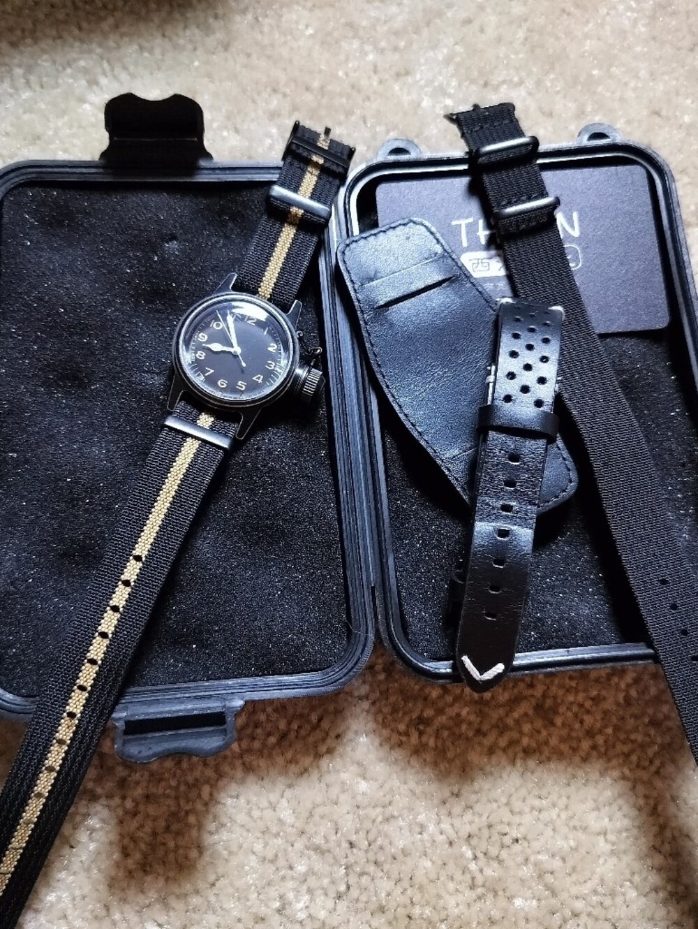 Men's Black Watch (Seiko NH35) with Gold Stripe Nylon Strap
